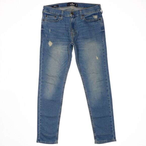 Hollister Skinny Jeans Mens 30 x 30 Measure 32 x 28.5 Distressed Epic Flex Blue - Picture 1 of 12